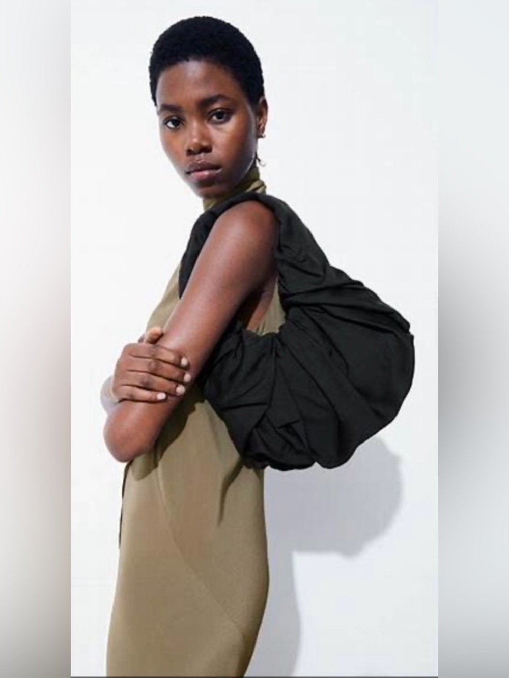 COS Black Ruched Tencel Shoulder Bag